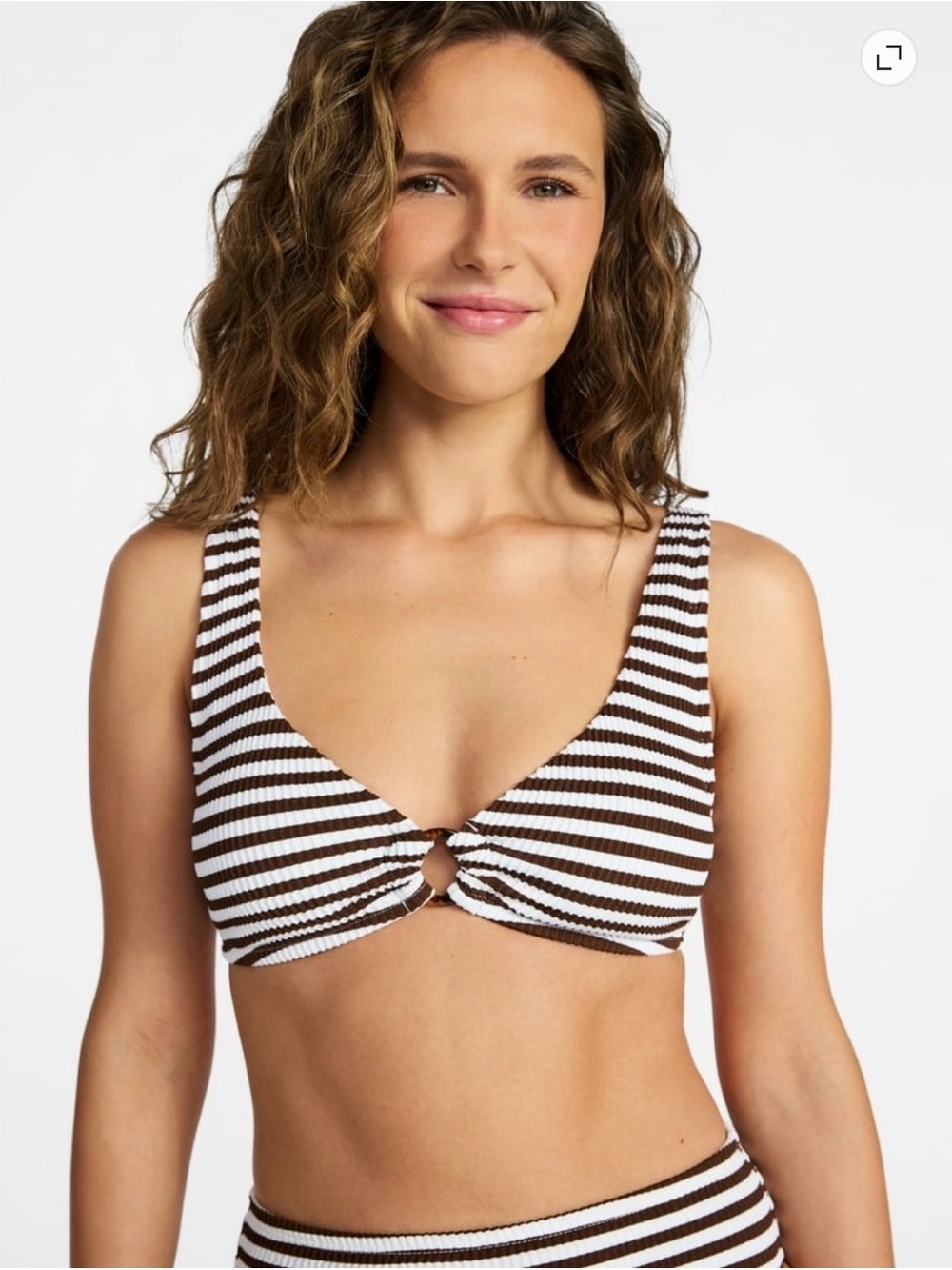 NWT Time and Tru Crinkle Plunge Ring Front Bikini Top Size Medium